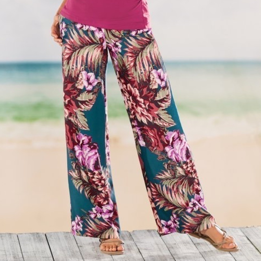 Soft Surroundings Women's Yesenia Print Blooms Floral Pants, PXL